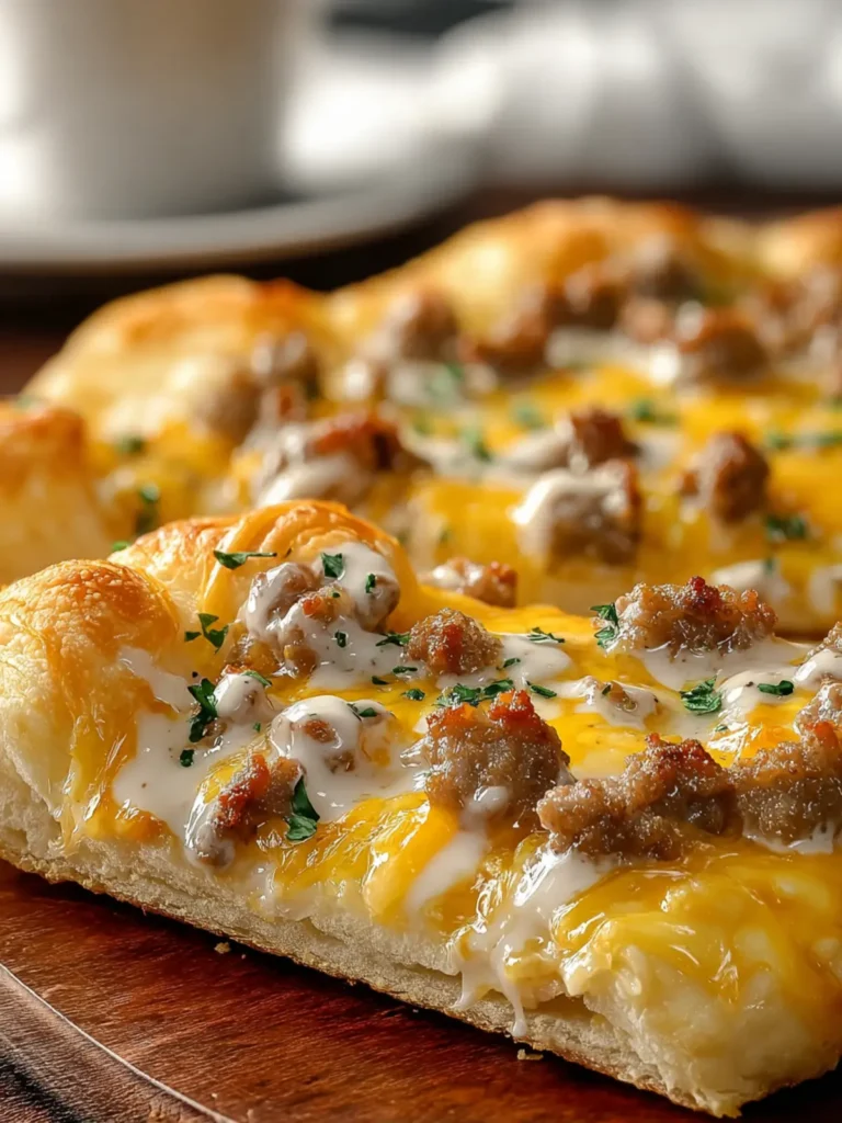 Delicious Sausage Gravy Crescent Roll Breakfast Pizza First Image